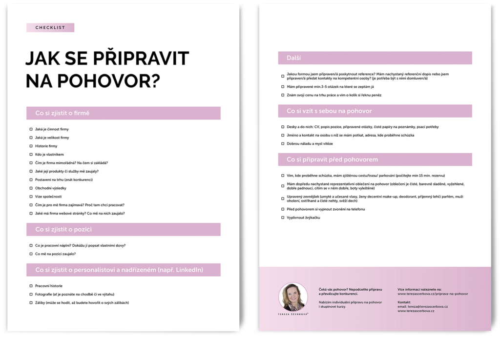Checklist příprava na pohovor od kariérního poradce Terezy Ščerbové